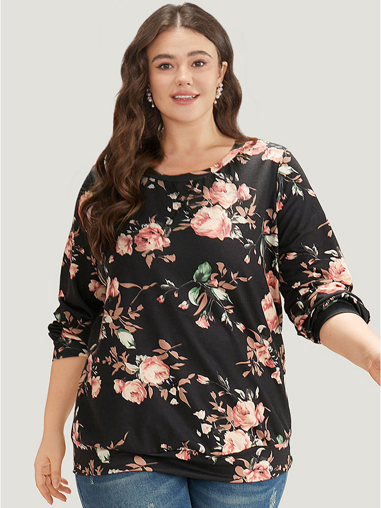 Floral Print Round Neck Sweatshirt