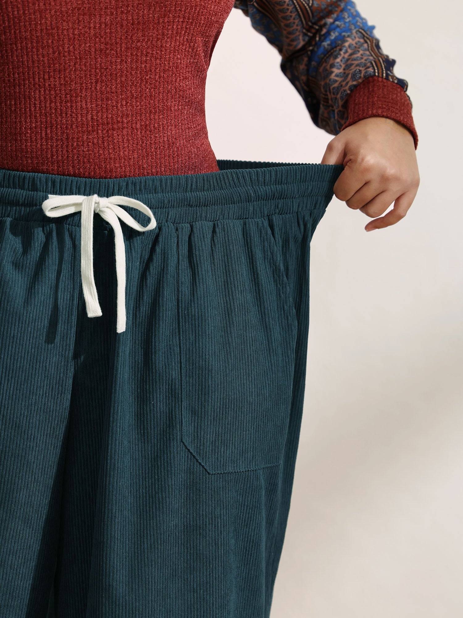 Textured Slit Drawstring Wide-Leg Pants