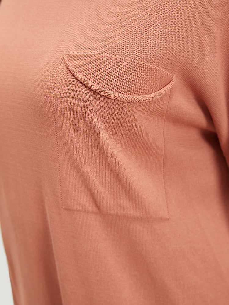 Solid Patched Pocket Split Side Pullover