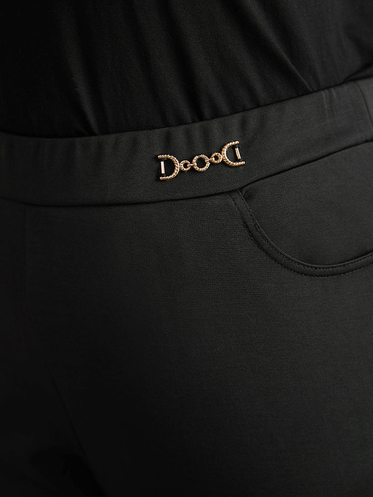 Plain Buckle Detail Slant Pocket Pants