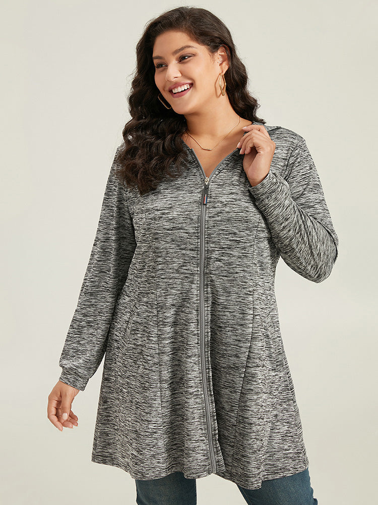 Plain Heather Zipper Pocket Hooded Jacket