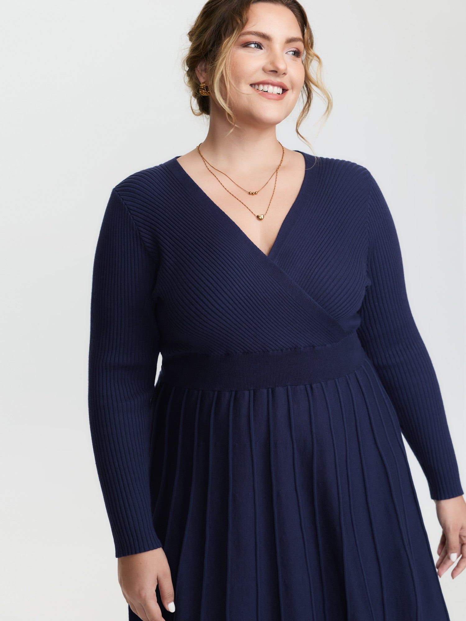 Supersoft Wrap Neck Cinched-Waist Sweater Dress