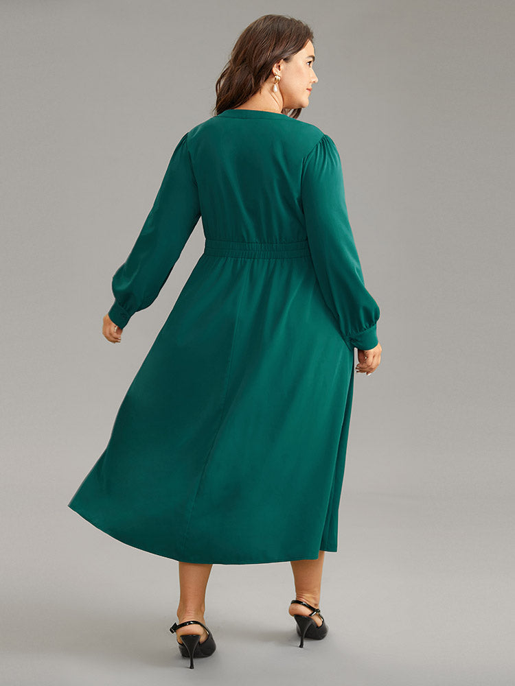 Anti-Wrinkle Shirred Gathered Notched Dress