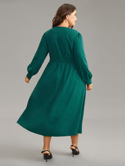 Anti-Wrinkle Shirred Gathered Notched Dress