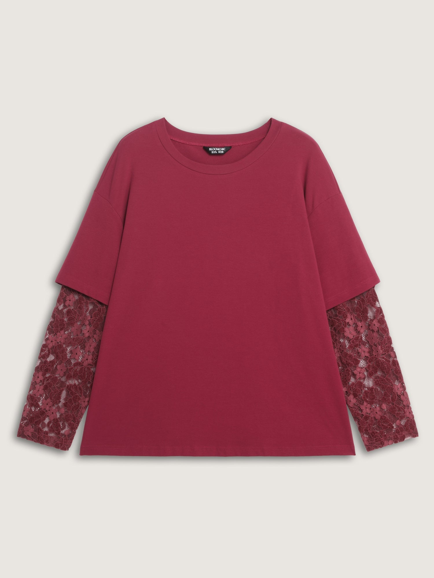 2-In-1 Layered Sheer Lace Sleeve T-Shirt