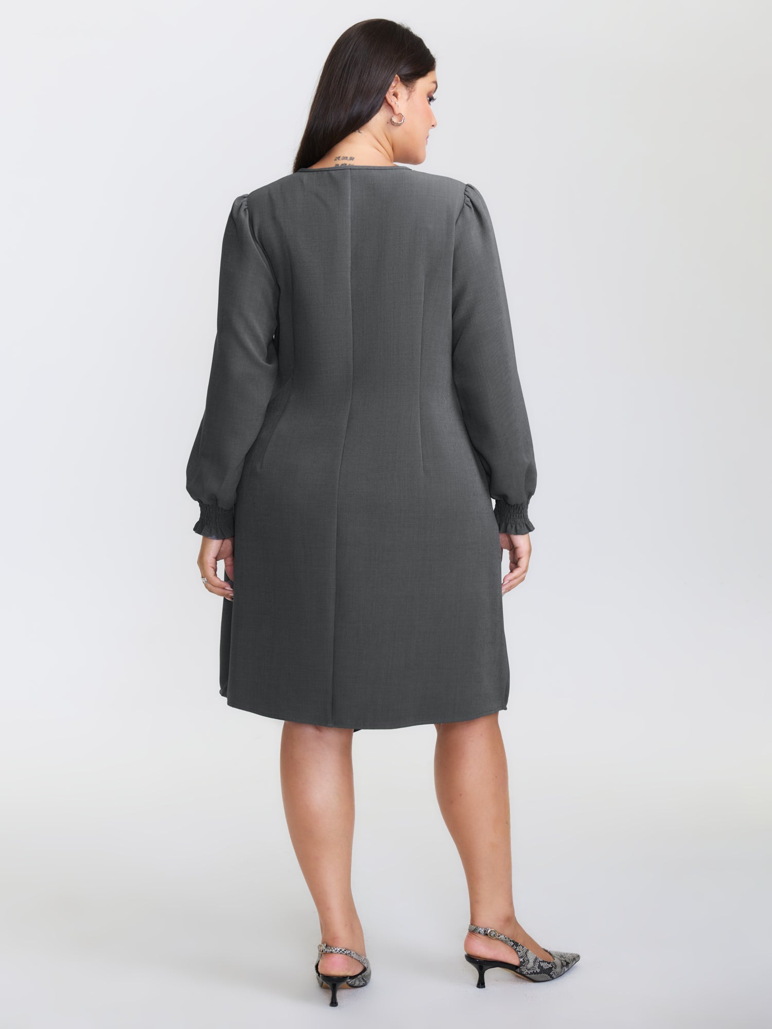 Side Buckle Cinched-Waist Faux Wrap Midi Dress