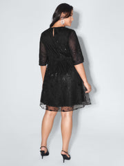 Shimmery Stretchy Waist Lined Midi Dress