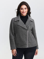 Textured Pockets Crossover Zipper Jacket