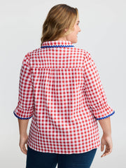 Gingham Color Contrast Edges Blouse