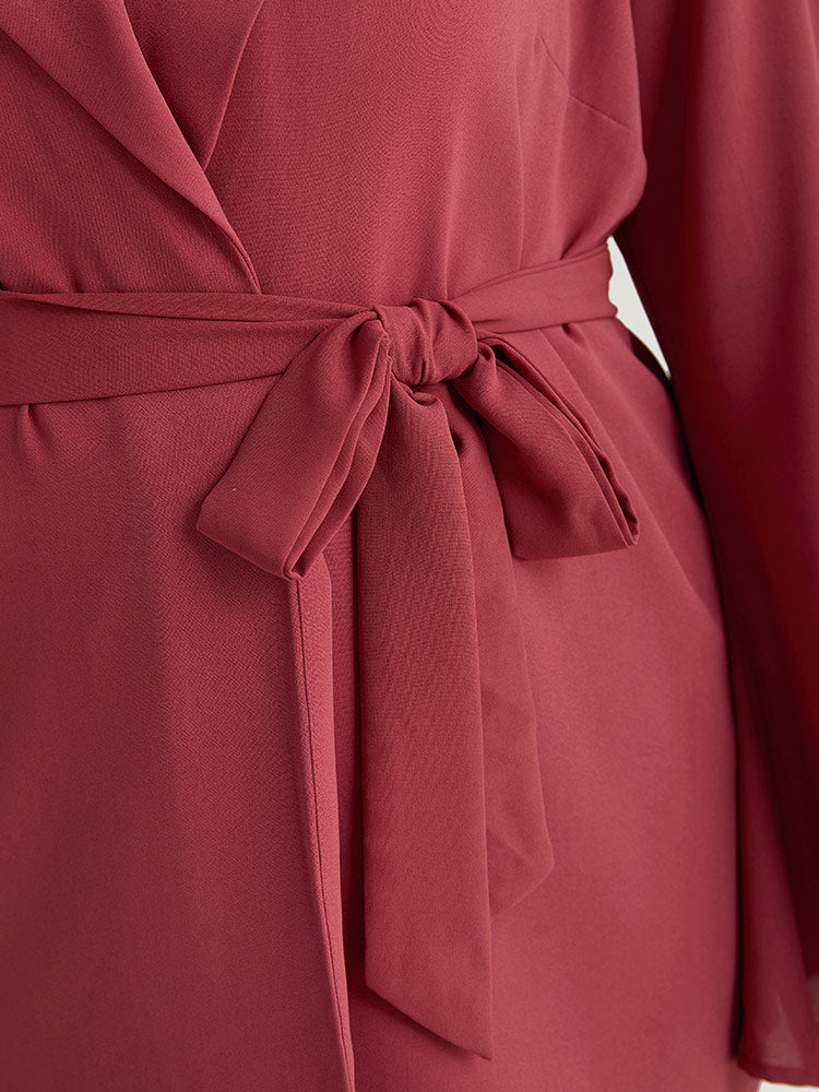 Solid Bell Sleeve Belted Lapel Collar Blazer