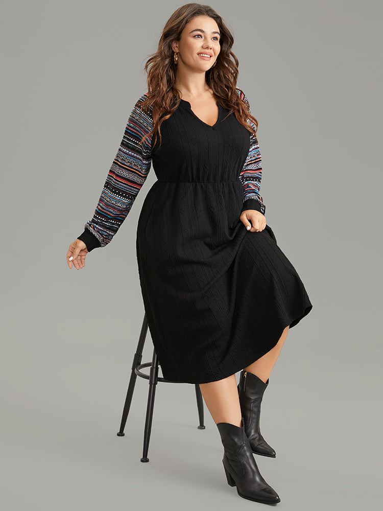 Bandana Patchwork Elastic Waist Notched Dress