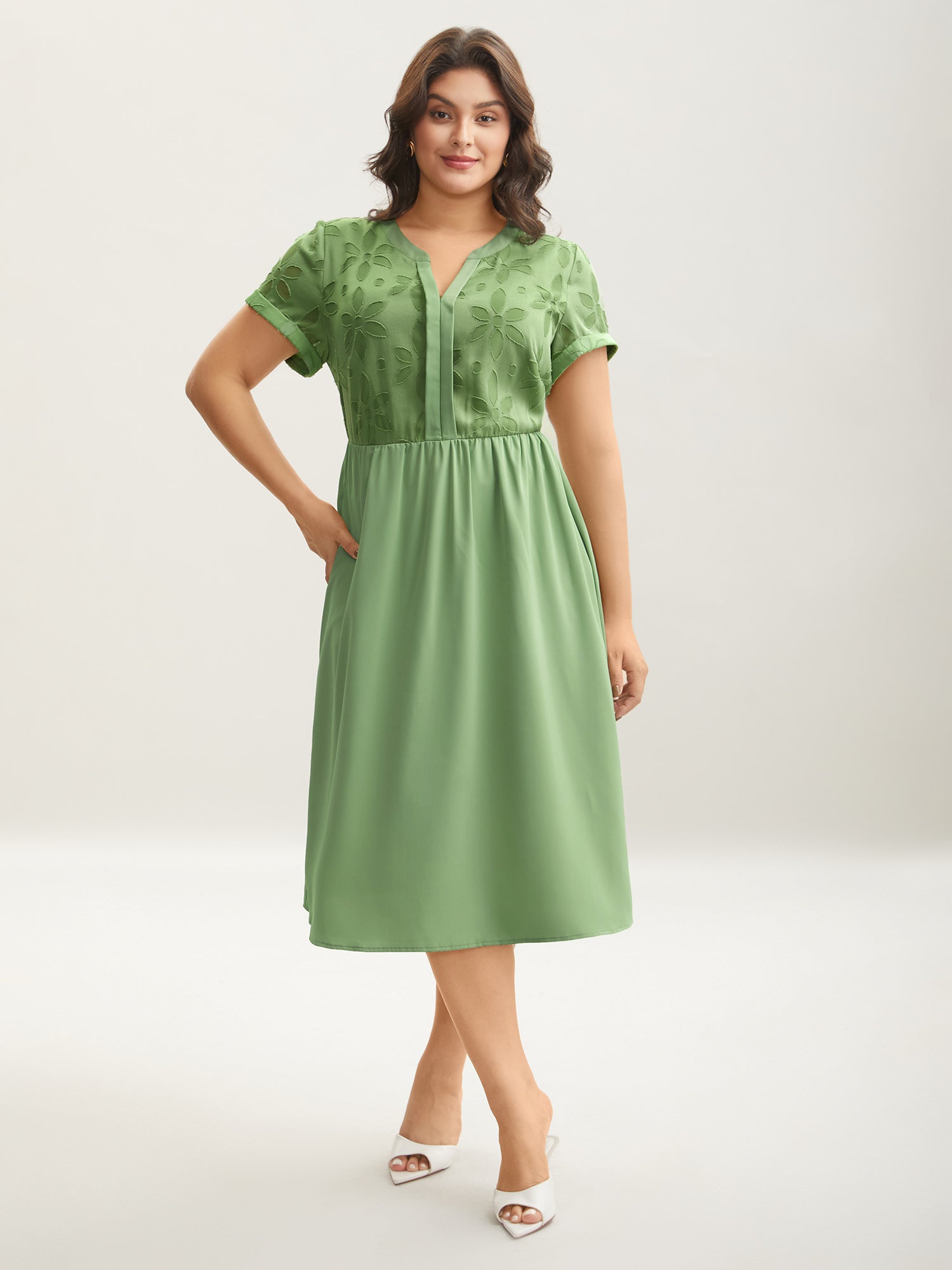 Sheer Back Textured Cut-Out Midi Dress