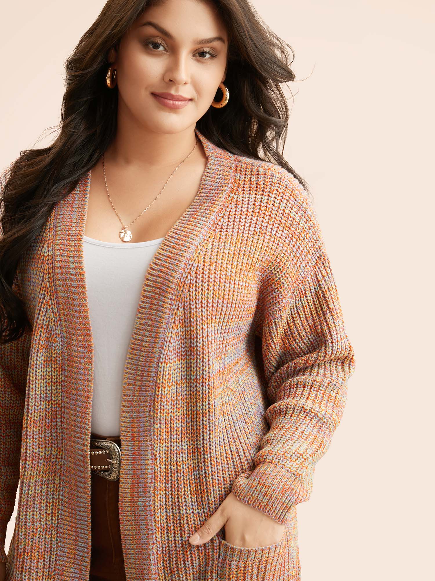 Heather Patch Pocket Drop Shoulder Cardigan