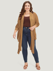 Solid Lapel Collar Patchwork Asymmetrical Hem Cardigan