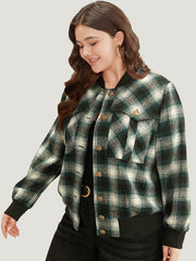 Halloween Plaid Pocket Button Up Contrast Patchwork Jacket