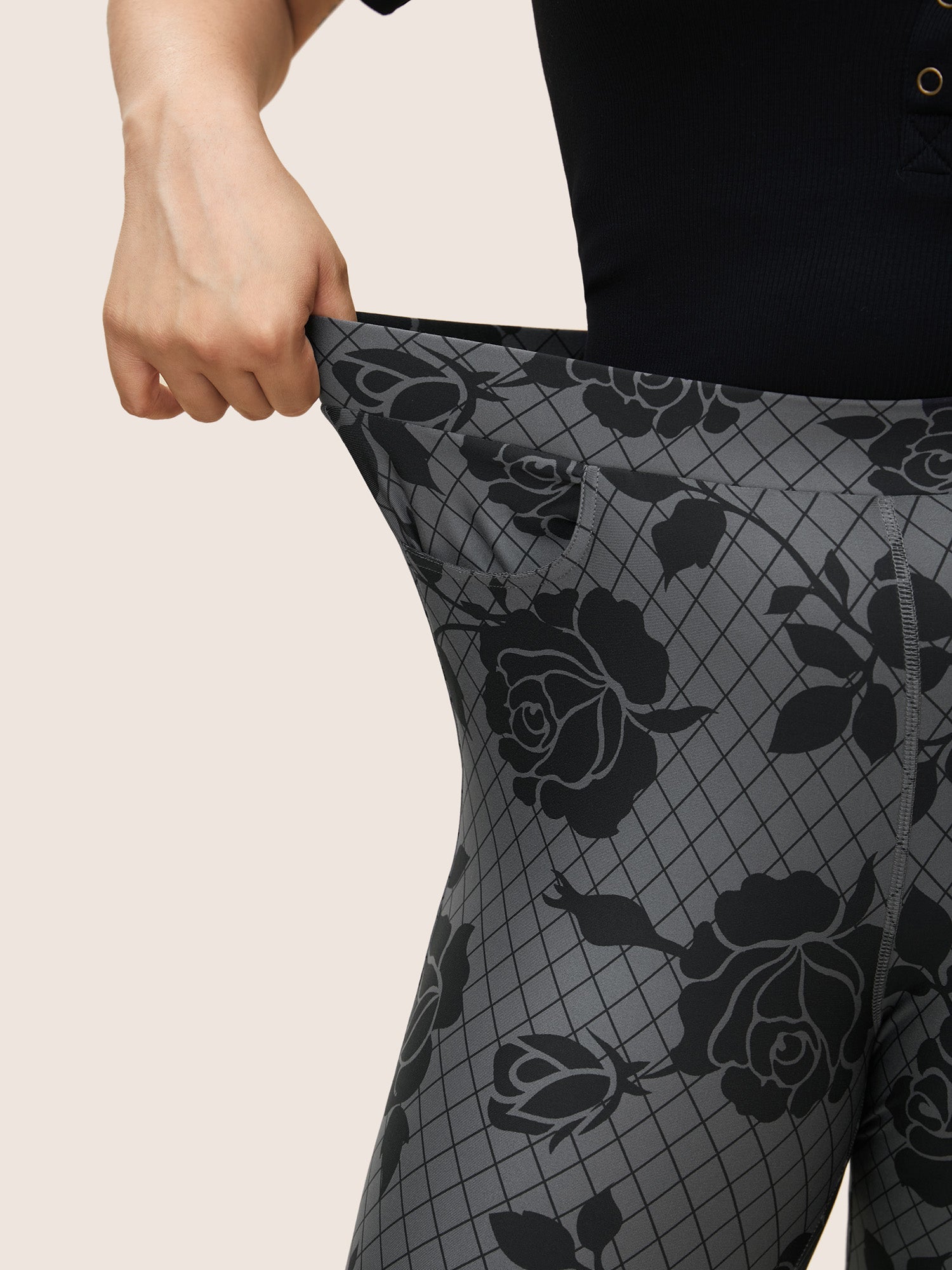 Skinny Rose Print High Rise Leggings