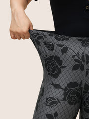 Skinny Rose Print High Rise Leggings