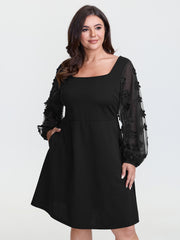 Sheer Sleeve 3D Floral Mesh Midi Dress