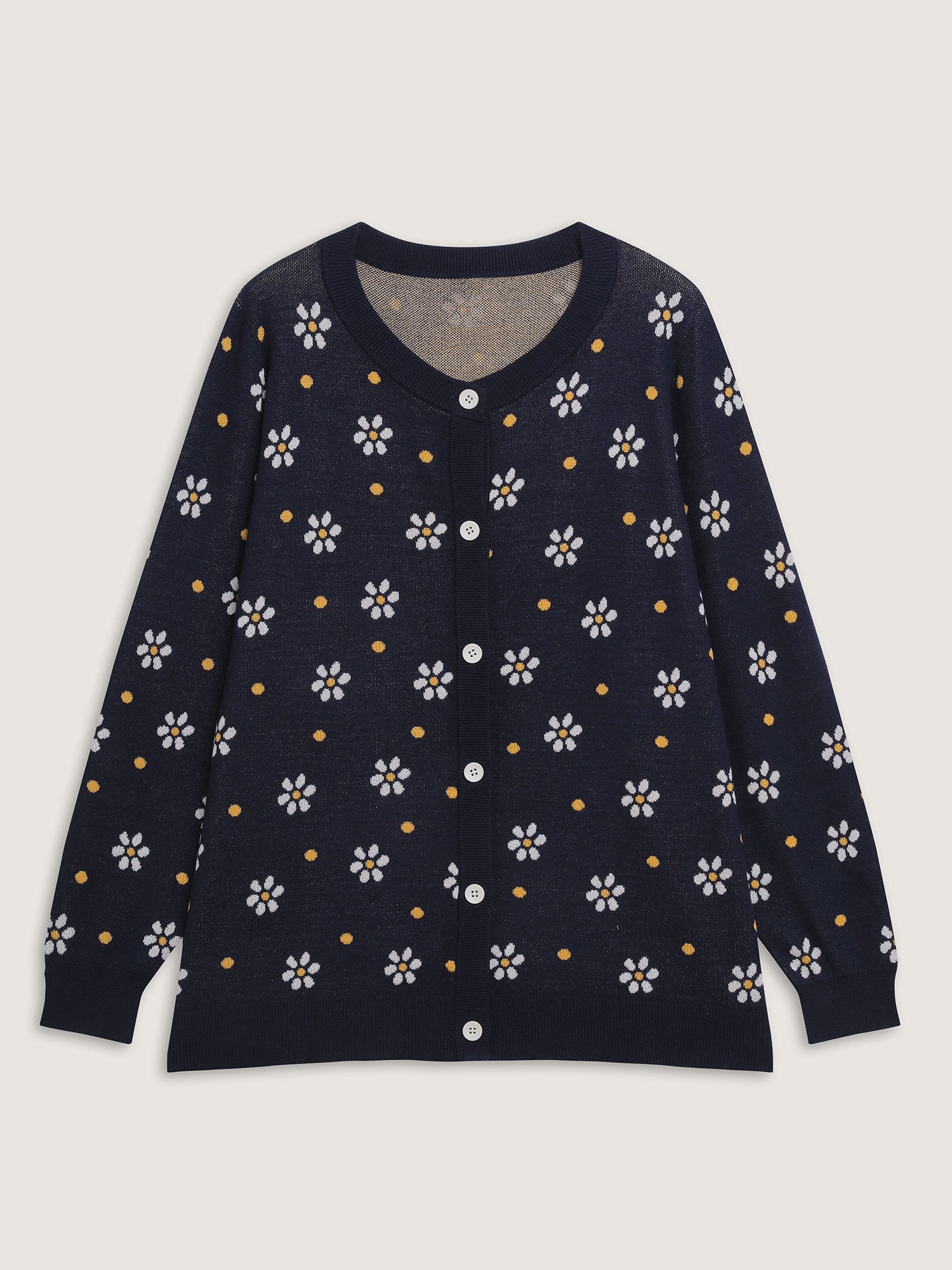 Floral Polka Dot Print Button Knit Cardigan