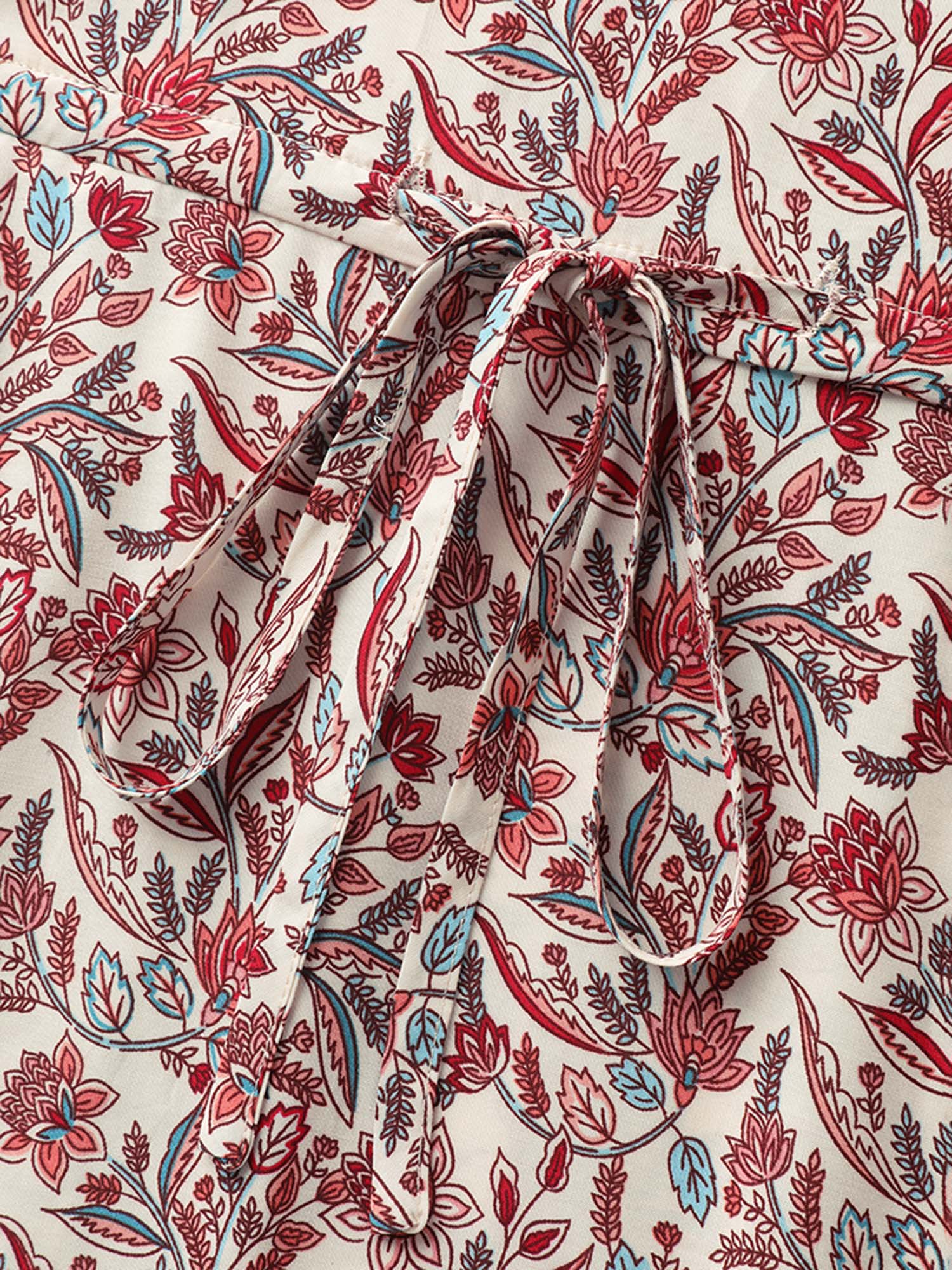 Floral Print Lace Waist Drawstring Maxi Dress