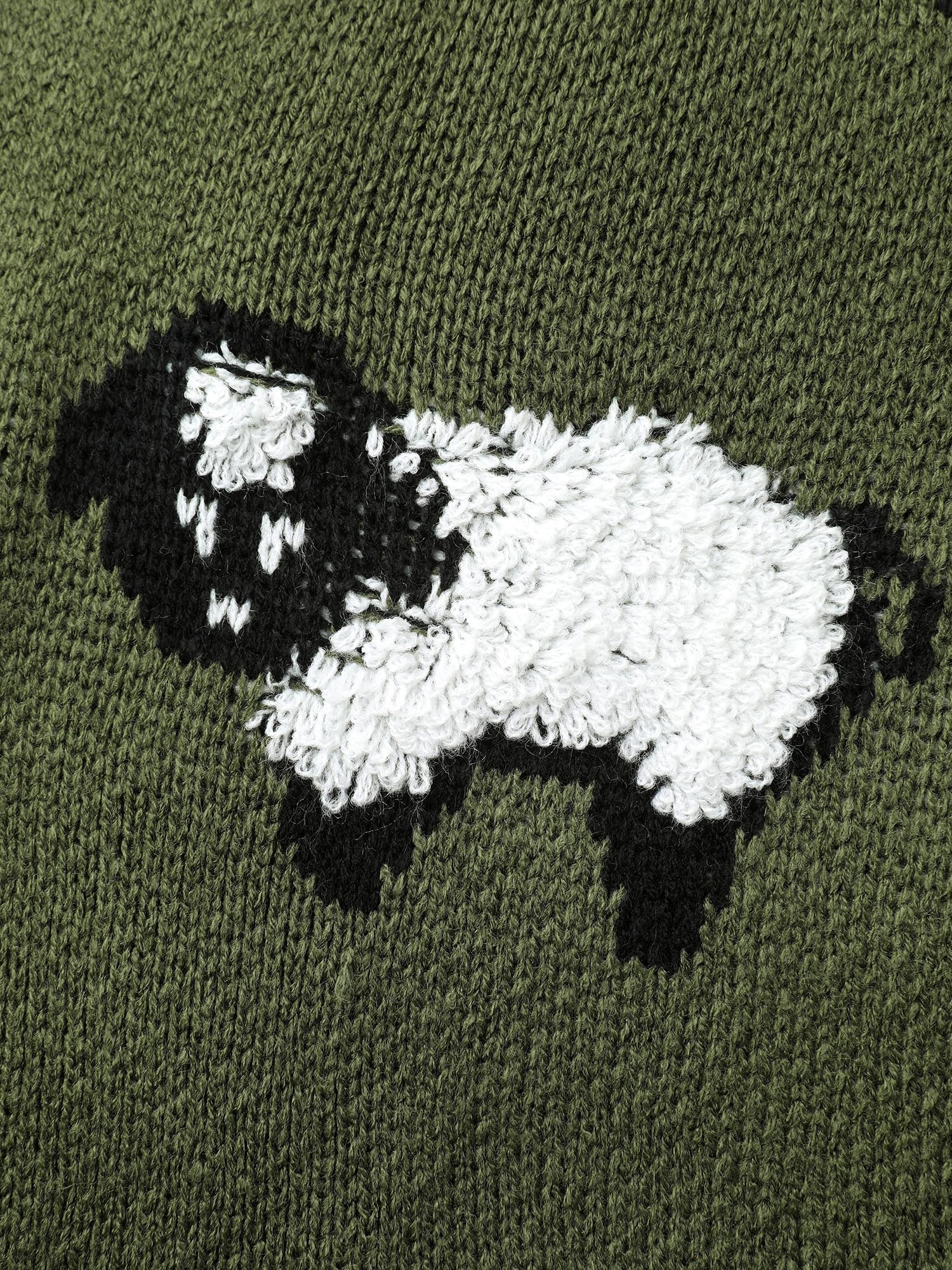 Flocked Lamb Curvy Hem Jacquard-Knit Cardigan