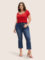 Solid Notched Collar Pit Strip T-shirt