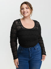 Sheer Textured Scoop Neck Bodysuit