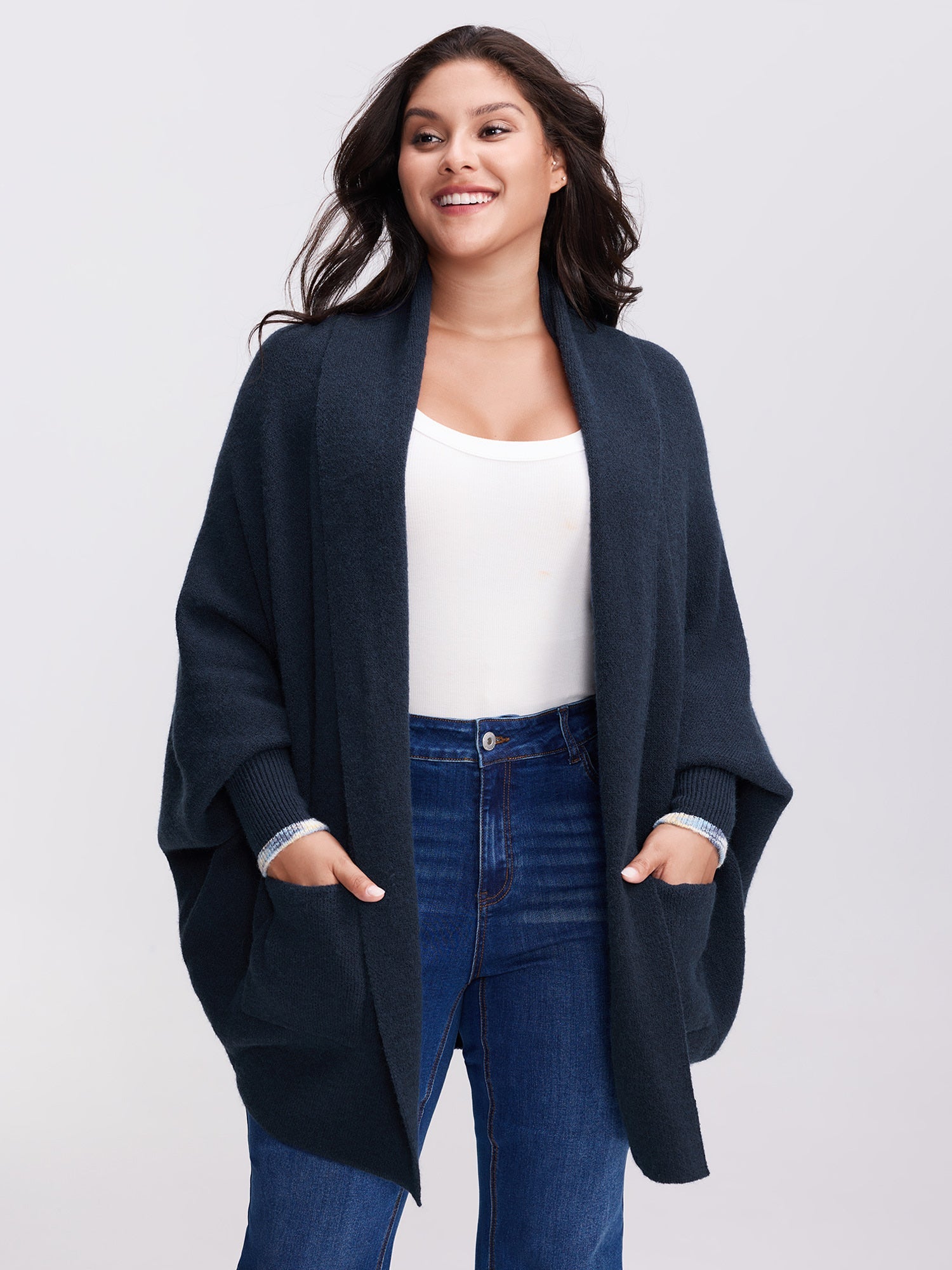 Heart Pattern Flowy Front-Open Knit Cardigan