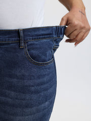 Stretchy Vintage Wash Roll Hem Jeans