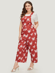 Floral Print Pocket Crossover Back Overall Jumpsuit