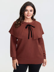 Faux Two-Piece Cape Velvet Bow Pullover