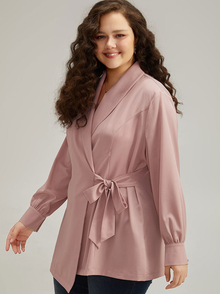 Plain Lapel Collar Asymmetrical Knot Blazer