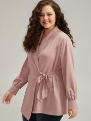 Plain Lapel Collar Asymmetrical Knot Blazer