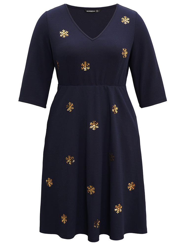 Snowflake Sequin Embroidered Pocket Dress