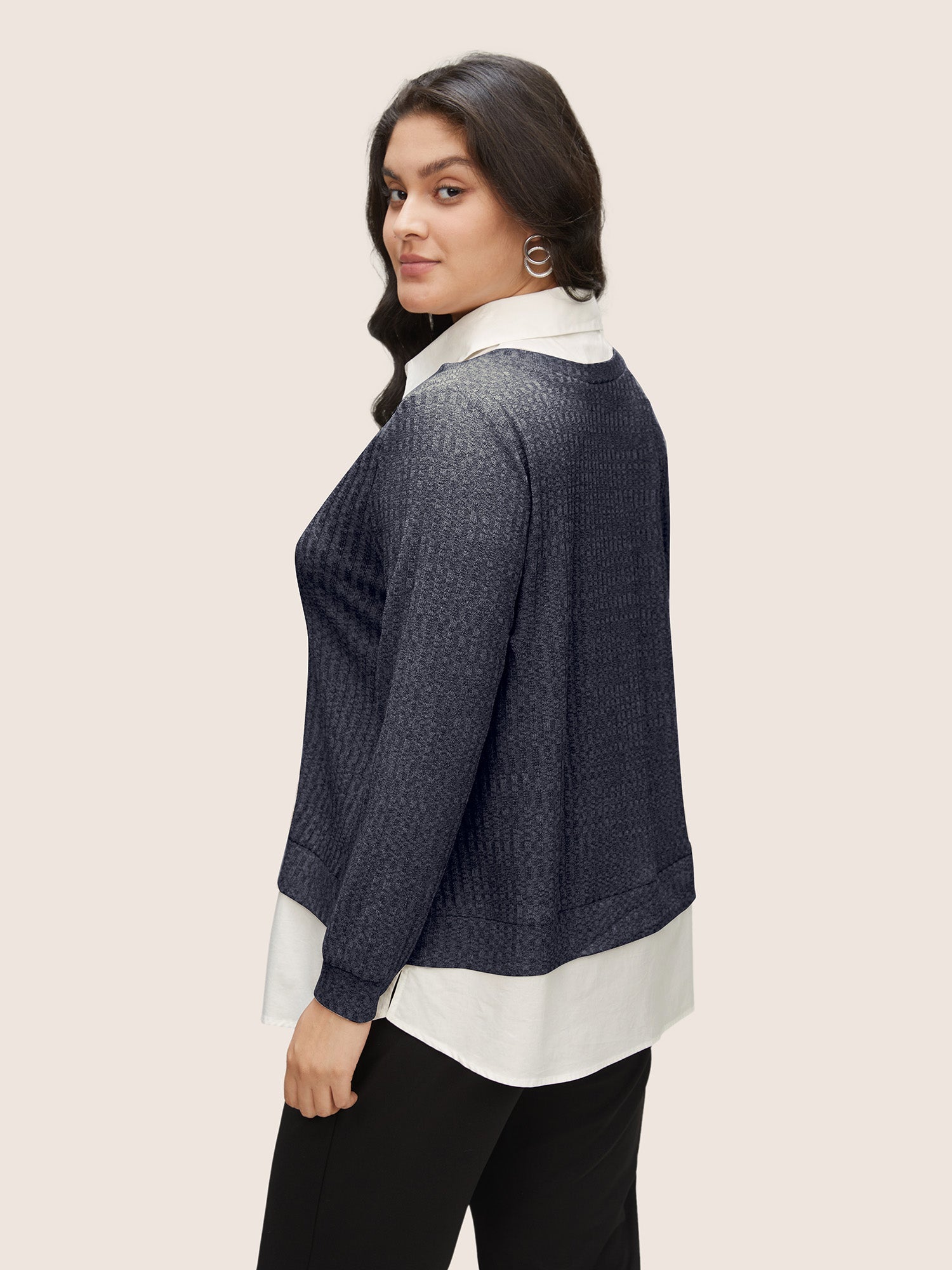 2-In-1 Patchwork Shirt Collar Sweatshirt