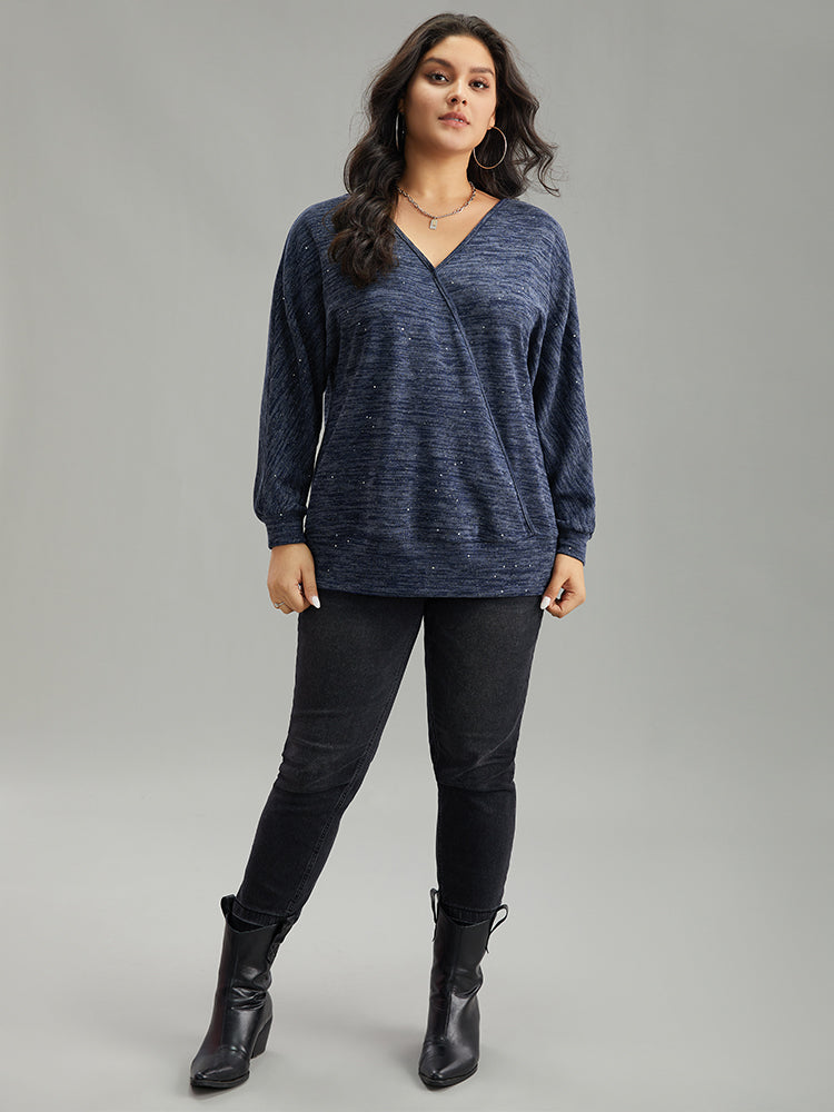 Solid Heather V Neck Sequin T-shirt