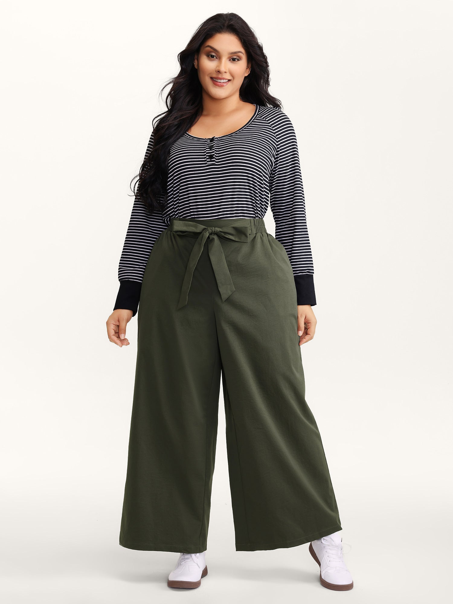 Belted Waist Wide-Leg Pants