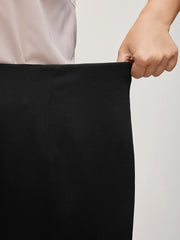 Solid Elastic Waist Pleated Wide Leg Pants