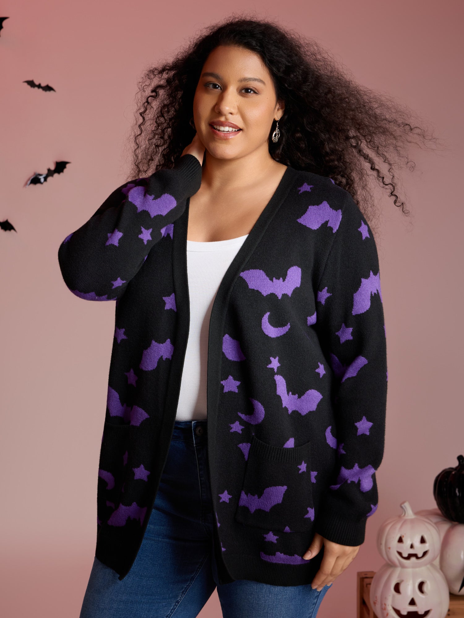 Bat Printed Jacquard Cardigan