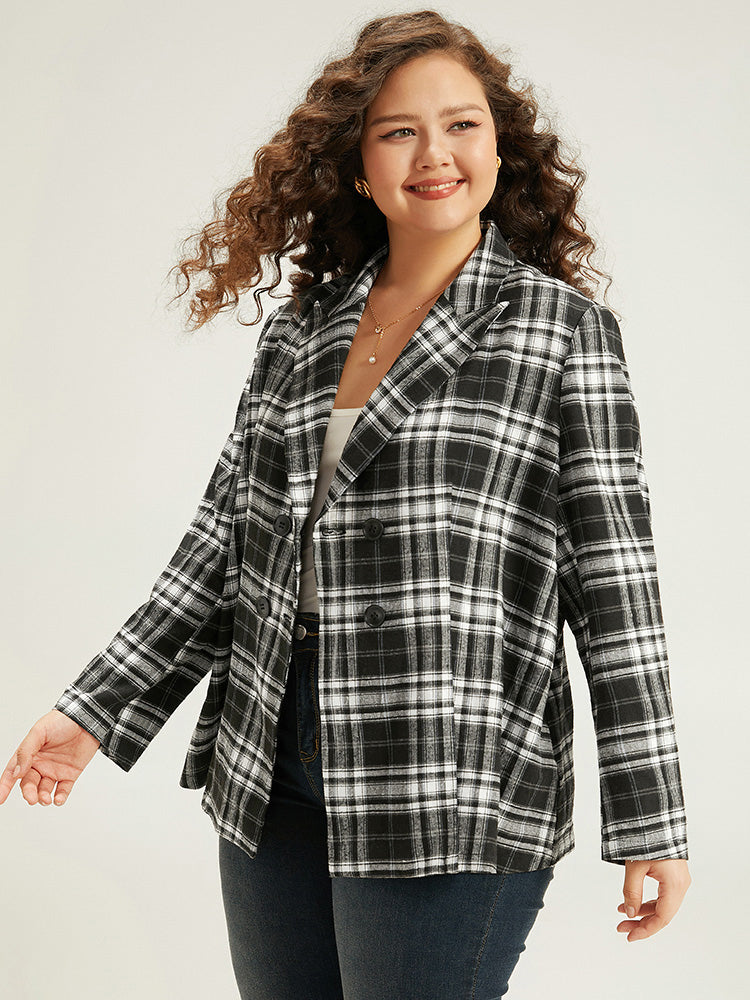 Plaid Suit Collar Button Fly Blazer