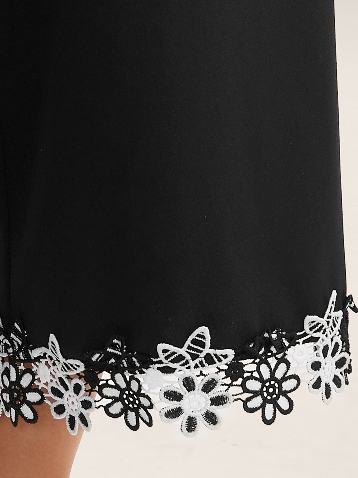 Floral Lace Hem Wide-Leg Pants