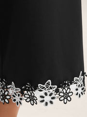 Floral Lace Hem Wide-Leg Pants