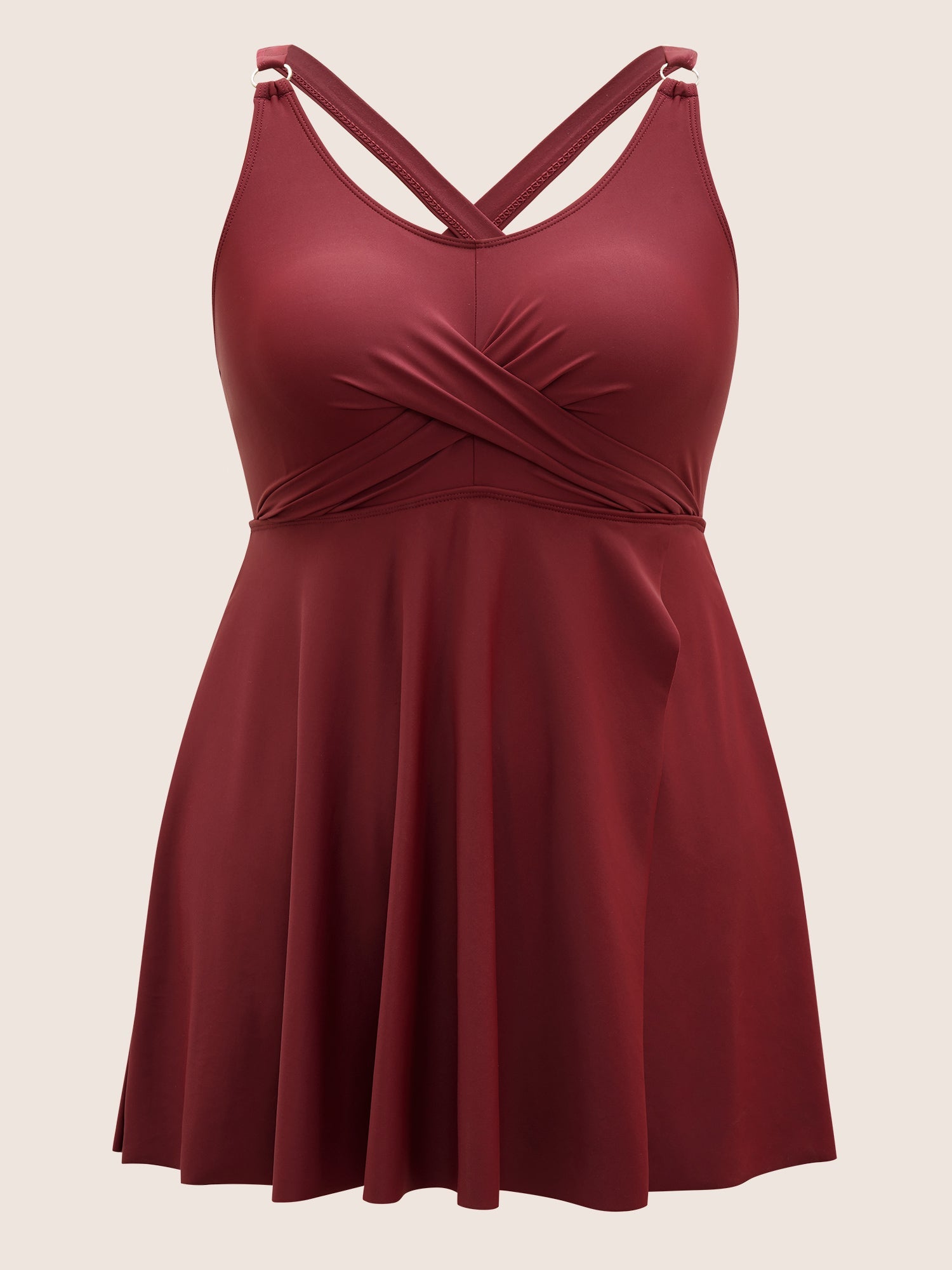 Solid Crossover Adjustable Straps Split Hem Swim Dress