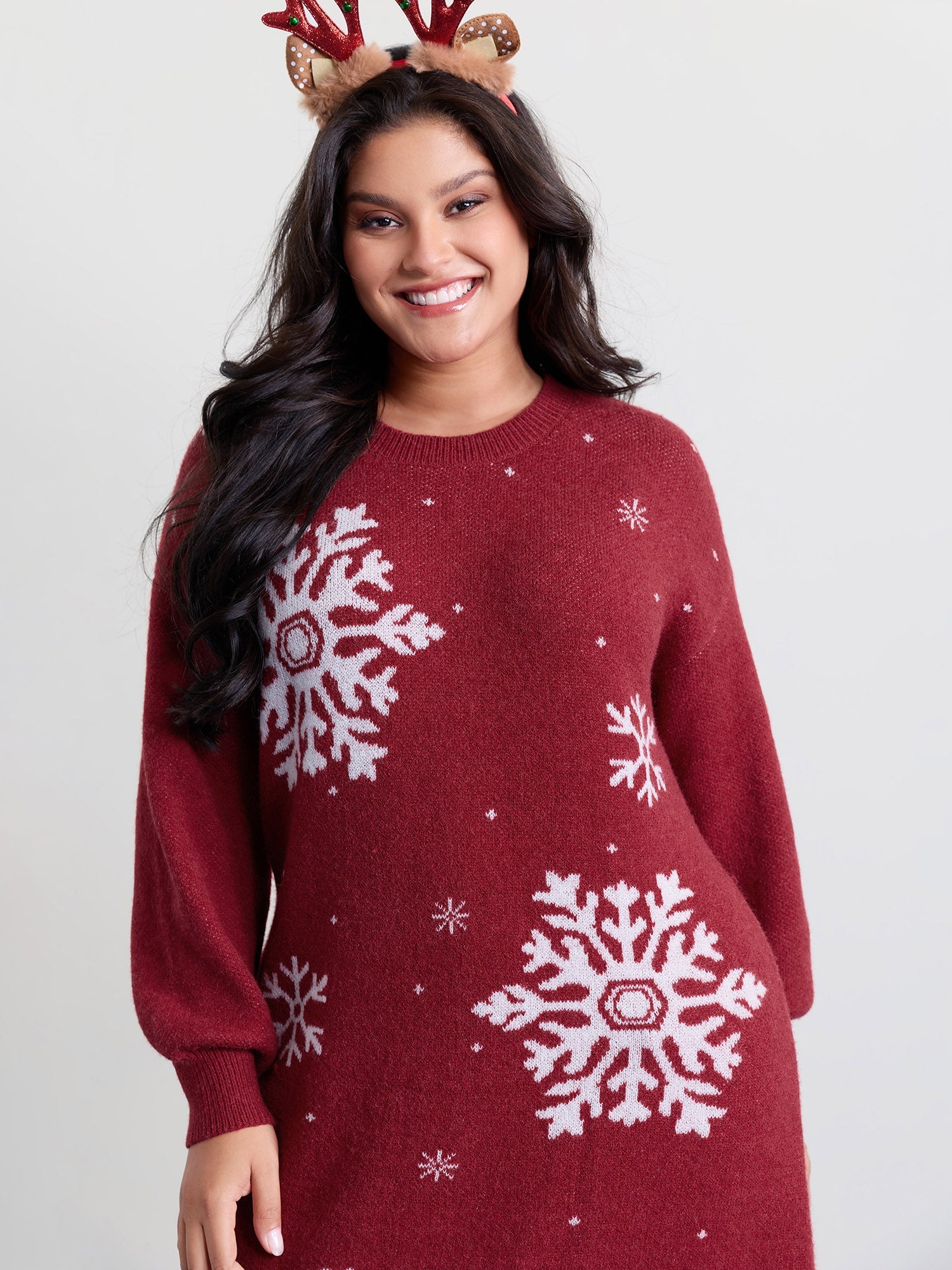 Snowflake Pattern Drop Shoulder Sweater Dress
