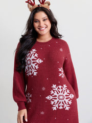 Snowflake Pattern Drop Shoulder Sweater Dress