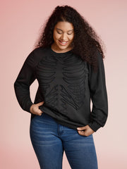 Skeleton Embroidered Crew Neck Sweatshirt