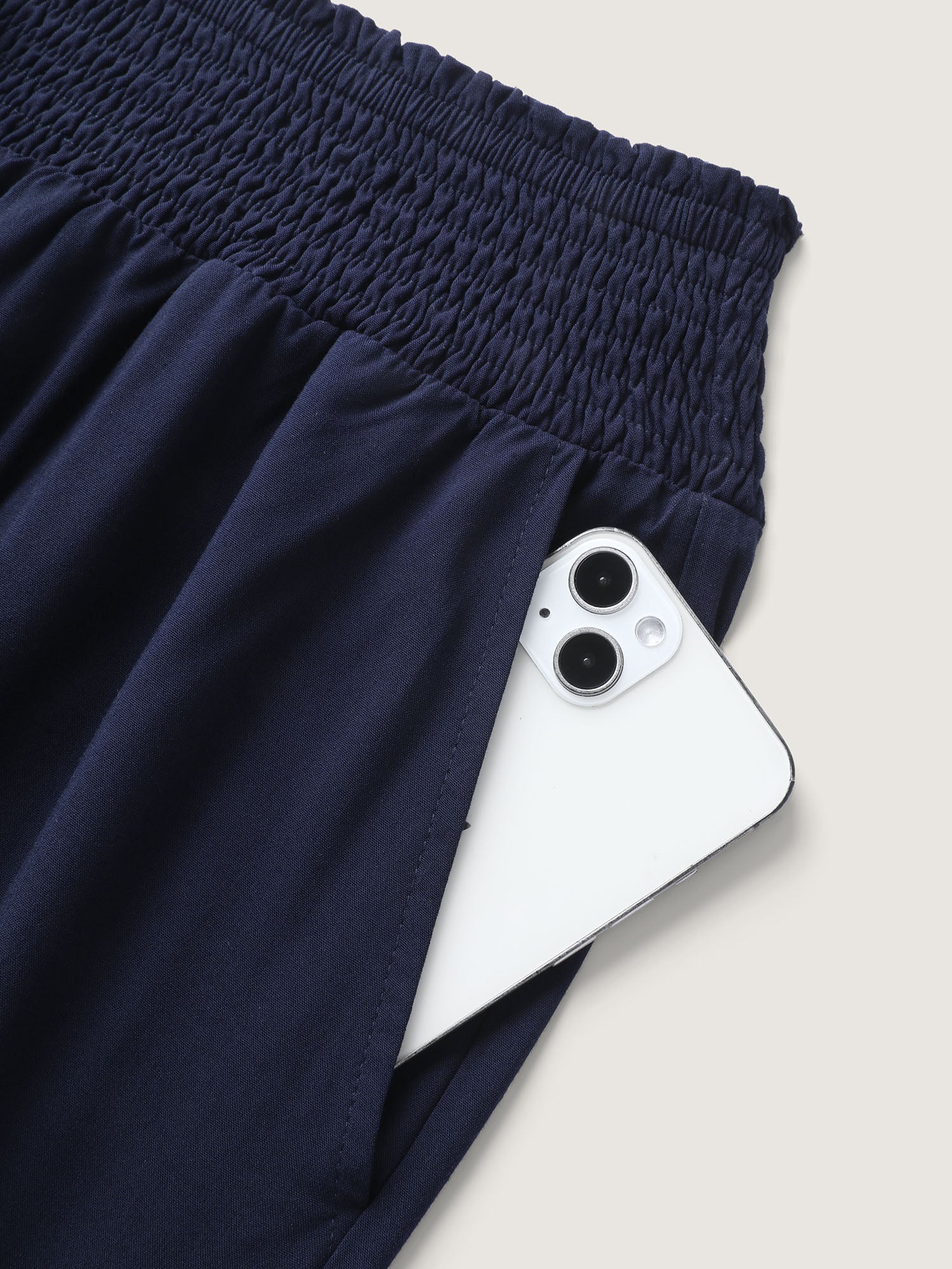 Shirred Waist Curvy Hem Wide-Leg Pants