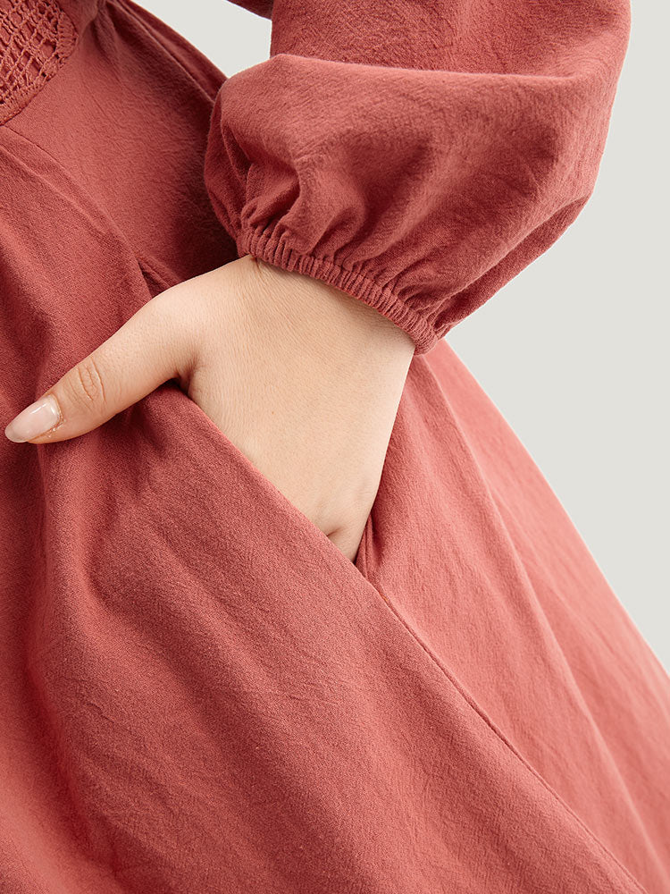 Solid Lace Panel Wrap Patchwork Dress