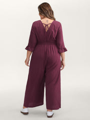 Wide Pleated Waist Backless Tie Jumpsuit