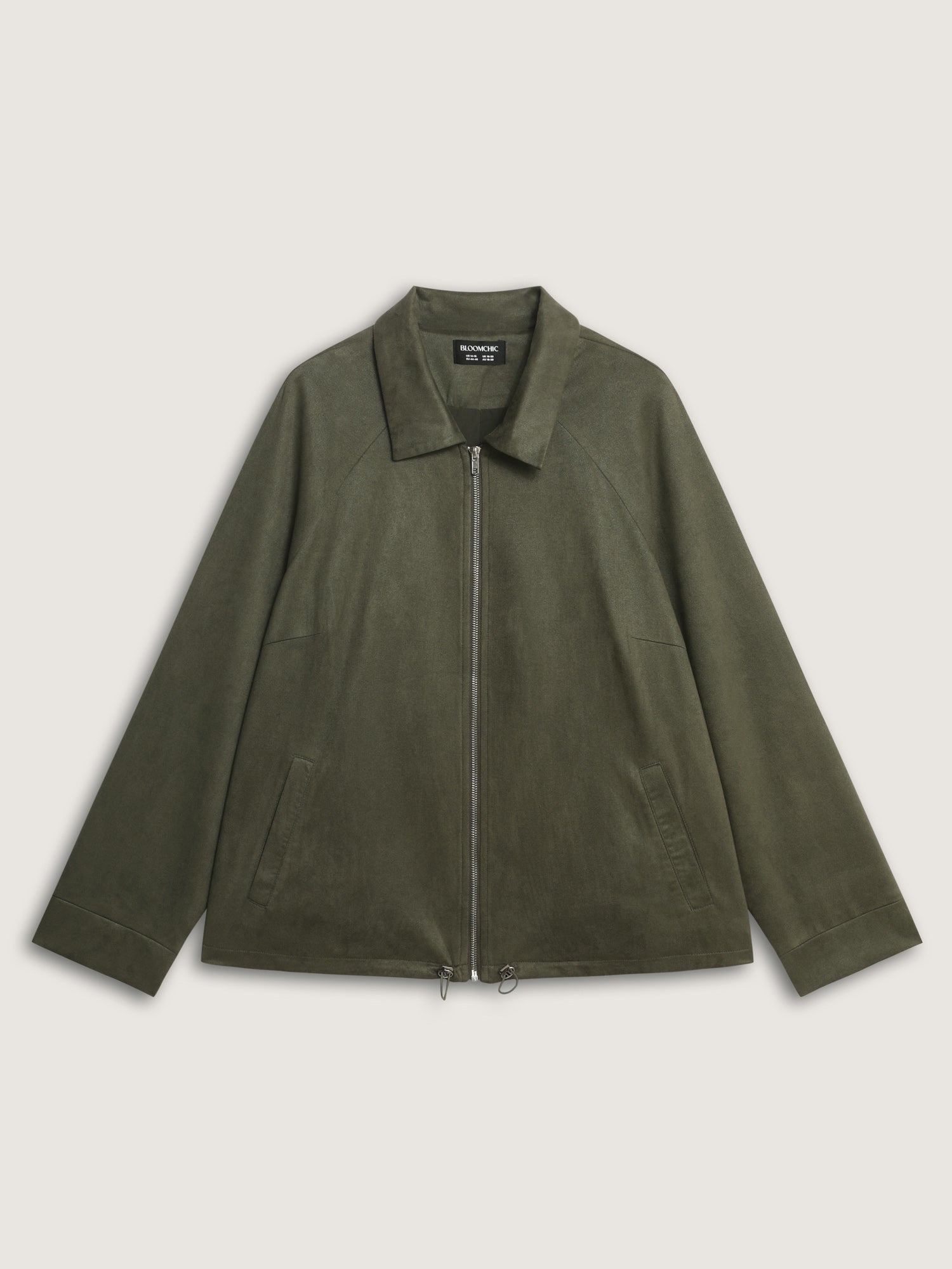 Suede Drawstring Hem Zipper Jacket